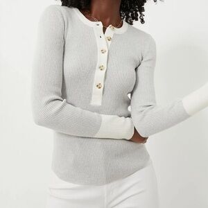 Faherty Neutral Colorblock Mikki Henley Cozy Slim Fit Ribbed Knit Pullover Sz M